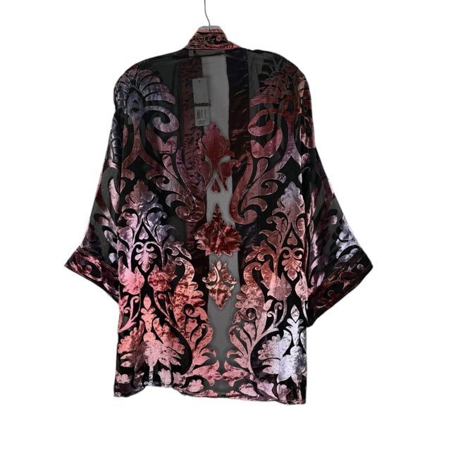 SOFT SURROUNDINGS Size L/XL Black/Multi Burnout Short Sleeve Open Front NWT TOP