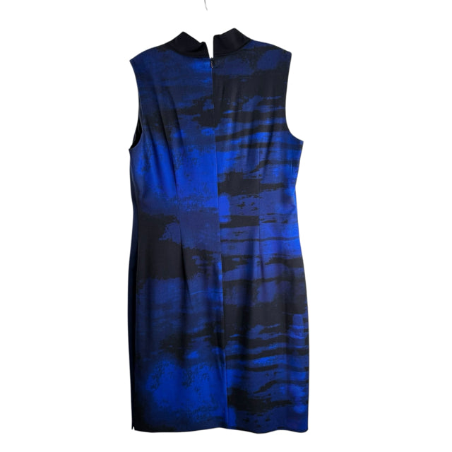 ELIE TAHARI Size 12 Black/Blue Print Sleeveless Wool DRESS