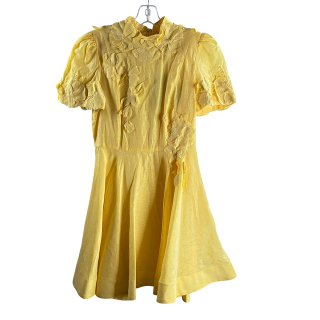 ANTONIO MELANI Size 4 Yellow Flowers Short Sleeve Linen Blend NWT DRESS