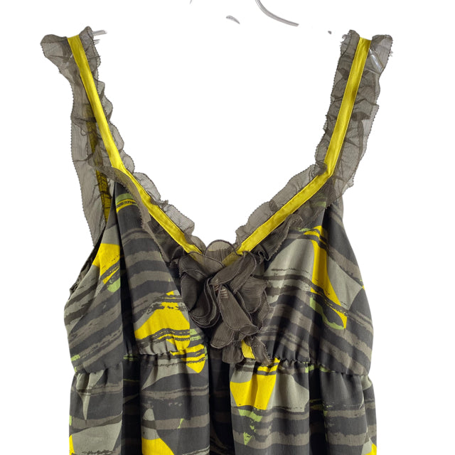 HERO & LEANDER Size MEDIUM Gray/Yellow Print Sleeveless Silk DRESS