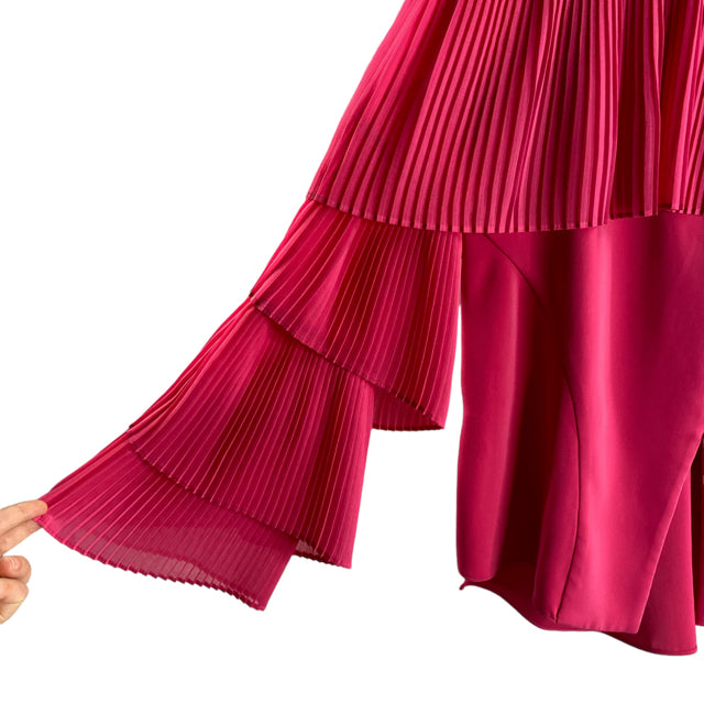 PRABAL GURUNG Size 8 Hot Pink Pleats Long Sleeve Button Front Polyester TOP