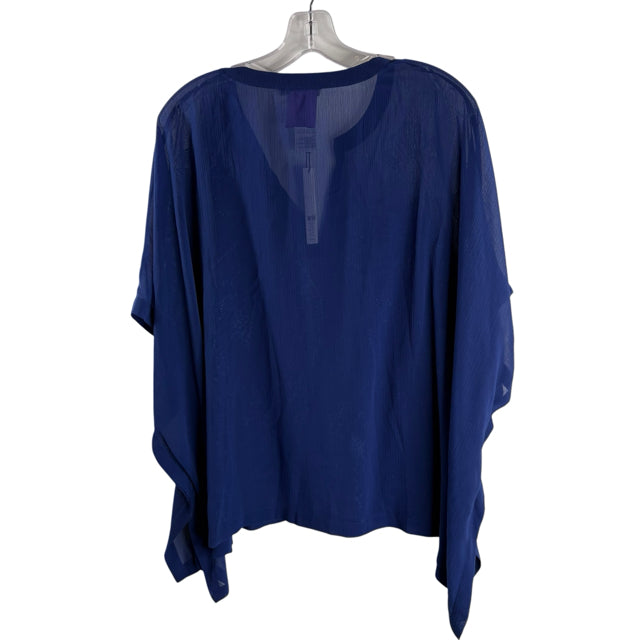 CHICOS Size S/M Blue Short Sleeve Poncho Embroidered NWT BLOUSE