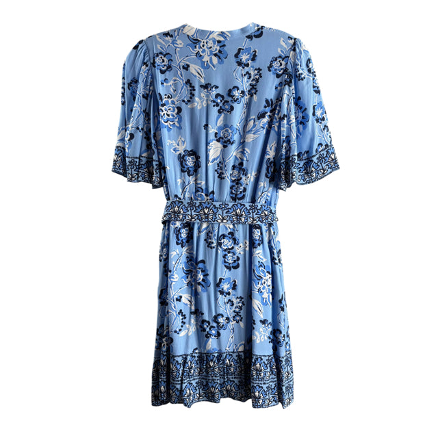 SAIL TO SABLE Size SMALL Blue/Navy Print Short Sleeve Viscose DRESS