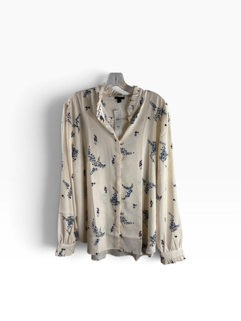 ANN T Size XXL Cream Floral Long Sleeve Button Front NWT BLOUSE
