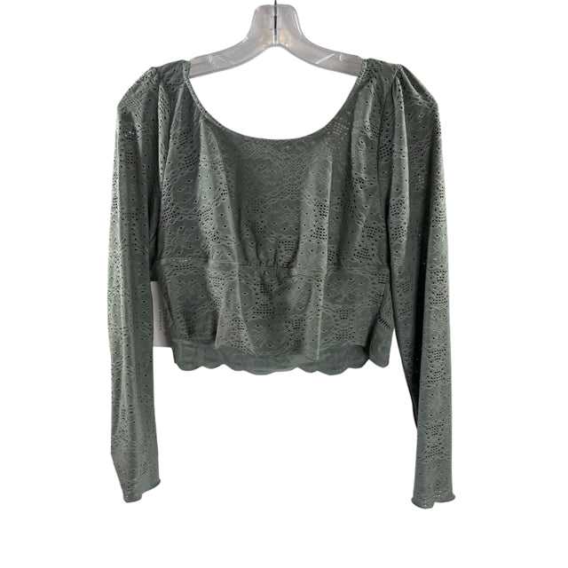 KIRIOUS Size LARGE Olive Lace Accents Long Sleeve Peasant Knit NWT TOP