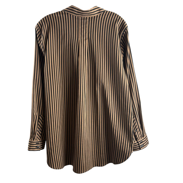 CHICOS Size CHICOS 2.5 Black/Tan Stripe Long Sleeve Button Front BLOUSE
