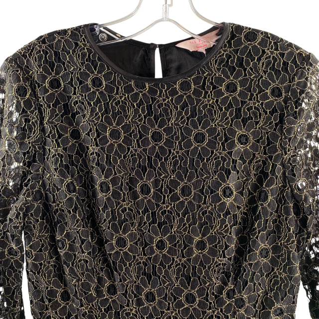TED BAKER Size TED BAKER SIZE 2 Black/gold Lace Overlay Long Sleeve DRESS