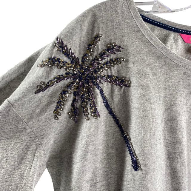 LILLY PULITZER Size LARGE Gray Embellished Long Sleeve Cotton NWT TOP