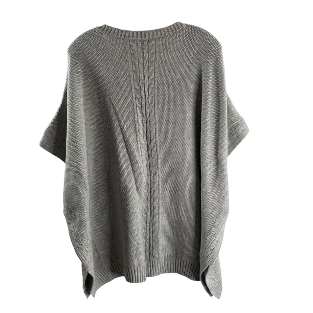 TALBOTS Size LARGE Gray Cable Short Sleeve V-Neck Cotton Blend SWEATER