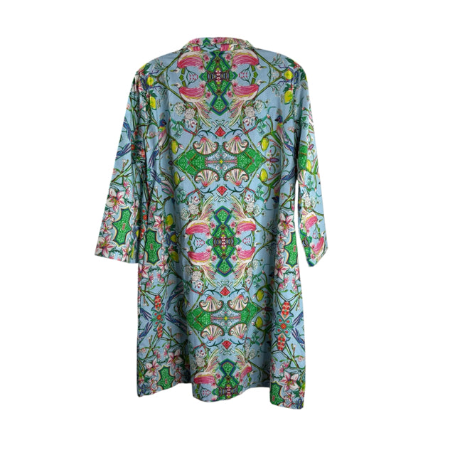 HOUSE OF MBR Size SMALL Blue Print 3/4 Sleeve DRESS