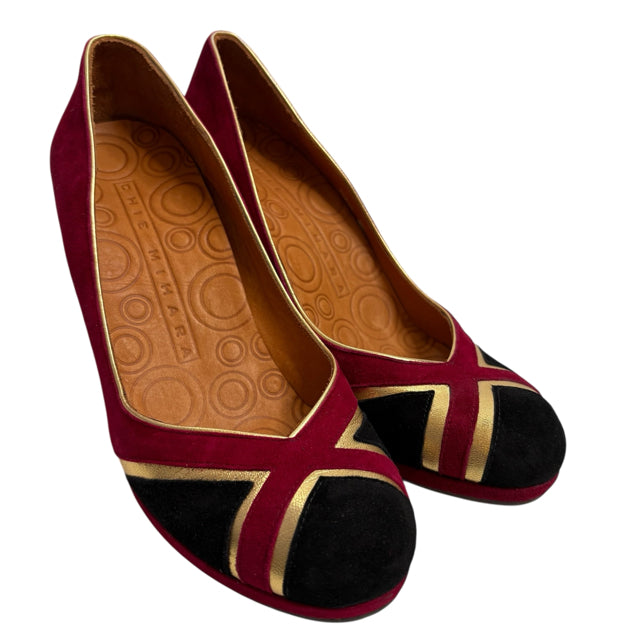 CHIE MIHARA Size 36 1/2 Red/Black/Gold Pump Suede NWOT SHOE
