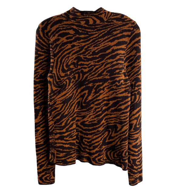 ANN TAYLOR Size SMALL Brown/Orange Animal Long Sleeve Mock Turtleneck SWEATER