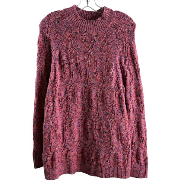 J JILL Size MED Pink/Multi Cable Long Sleeve SWEATER