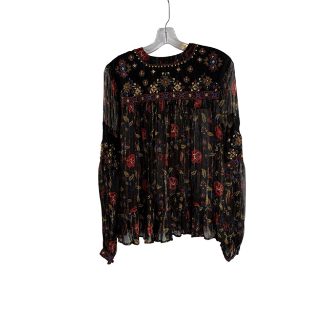 FREE PEOPLE Size SMALL Black Embellished Long Sleeve BLOUSE