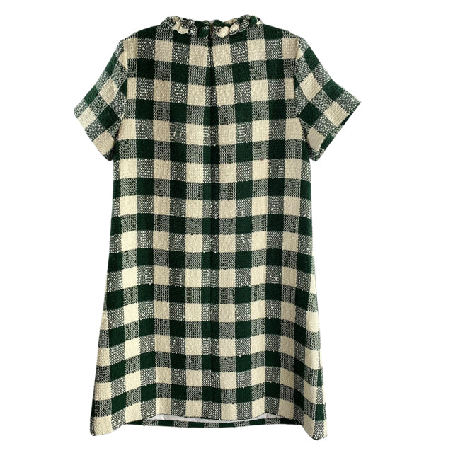 TUCKERNUCK Size SMALL Cream/Green Check Long Sleeve Polyester DRESS