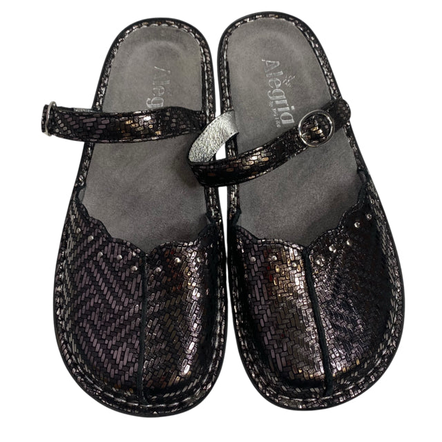 ALEGRIA Size 37 Black/Silver Mule Metallic Leather NWOT SHOE