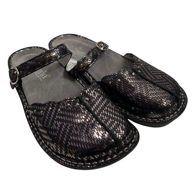 ALEGRIA Size 37 Black/Silver Mule Metallic Leather NWOT SHOE