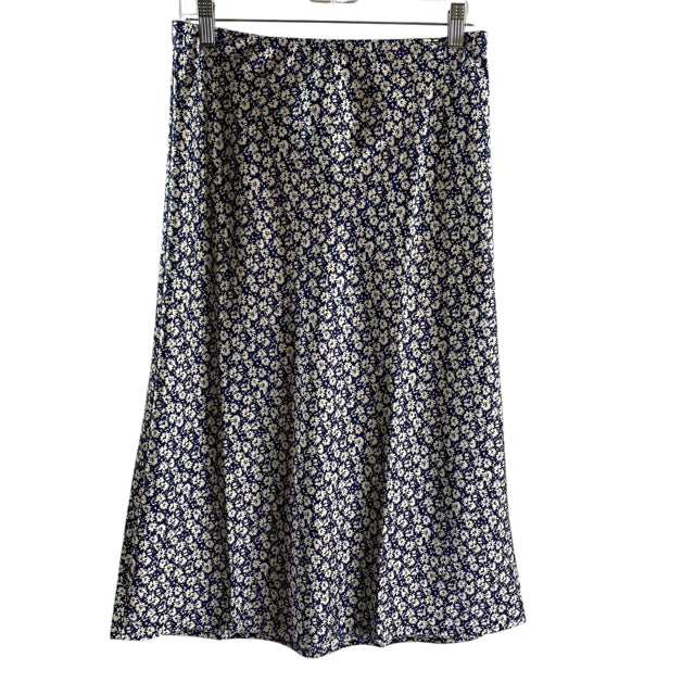 J CREW Size SMALL Navy/White Floral Midi SKIRT