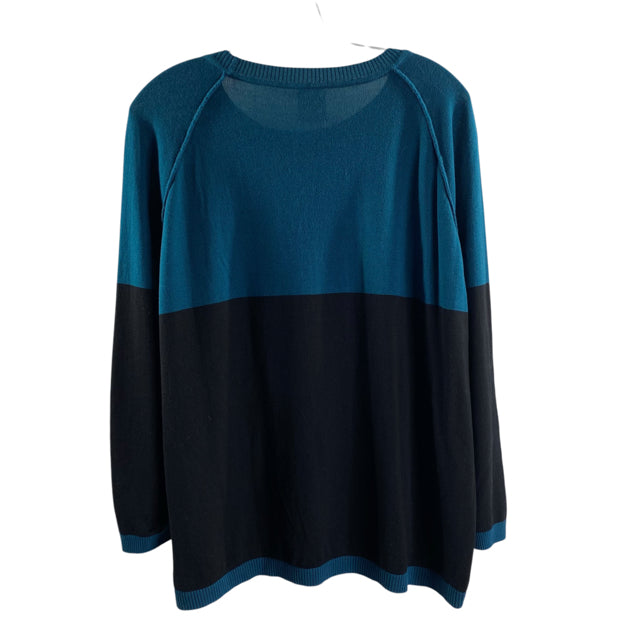 PLANET Size ONE SIZE Black/Teal Colorblock 3/4 Sleeve Oversize SWEATER