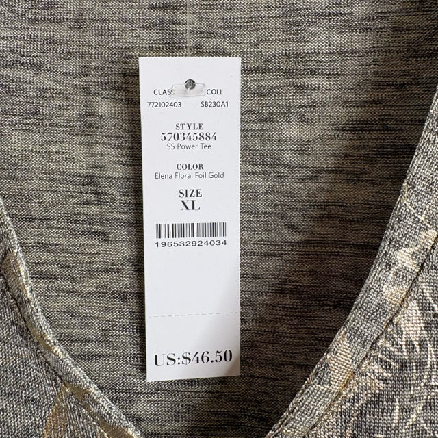 WHBM Size X-LARGE Gold Tone-On Short Sleeve V-Neck Polyester NWT TOP
