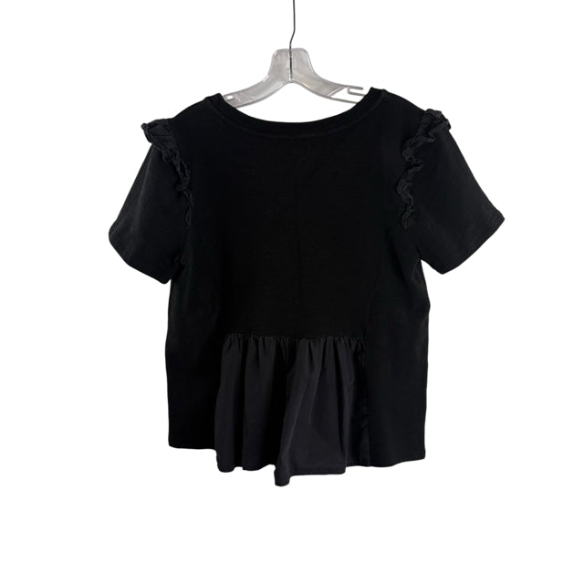 MAEVE Size LARGE Black Short Sleeve Cotton TOP