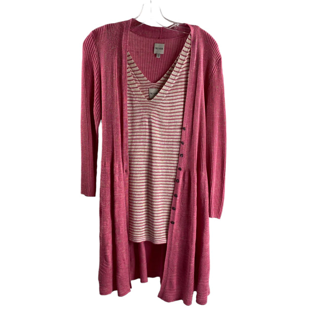 NIC & ZOE Size MEDIUM Pink/Tan Stripe Long Sleeve Tank Linen Blend 2PC SWEATER