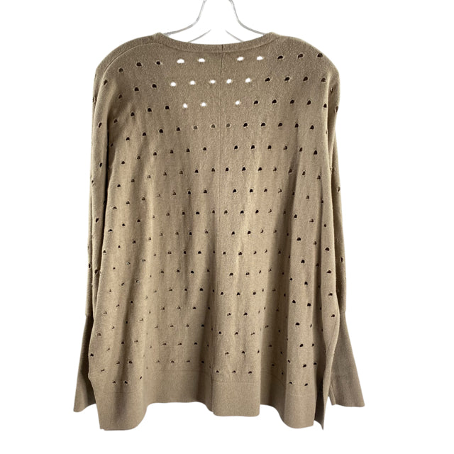 J SOCIETY Size SMALL Beige Holes Long Sleeve V-Neck Cotton Knit SWEATER