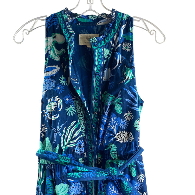 PRINTFRESH Size SMALL Navy/Blue Print Sleeveless Cotton DRESS