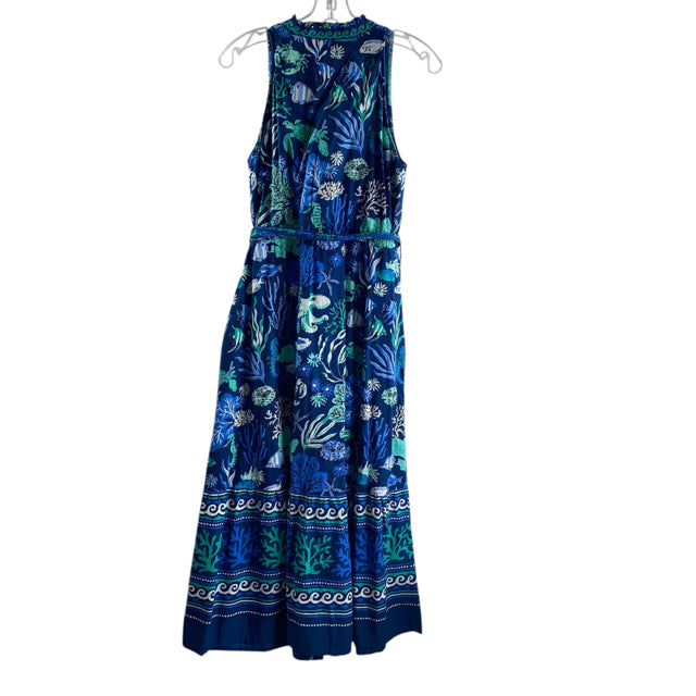 PRINTFRESH Size SMALL Navy/Blue Print Sleeveless Cotton DRESS