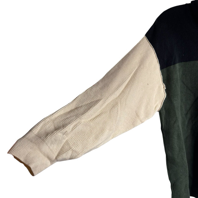 FREE PEOPLE Size X-LARGE Black/Cream/Green Colorblock Long Sleeve NWT SWEATER