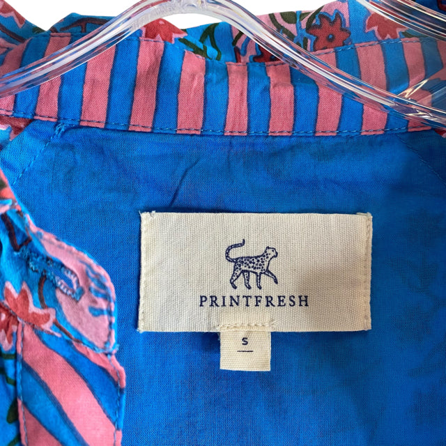 PRINTFRESH Size MEDIUM Blue/Pink Print 3/4 Sleeve Cotton DRESS