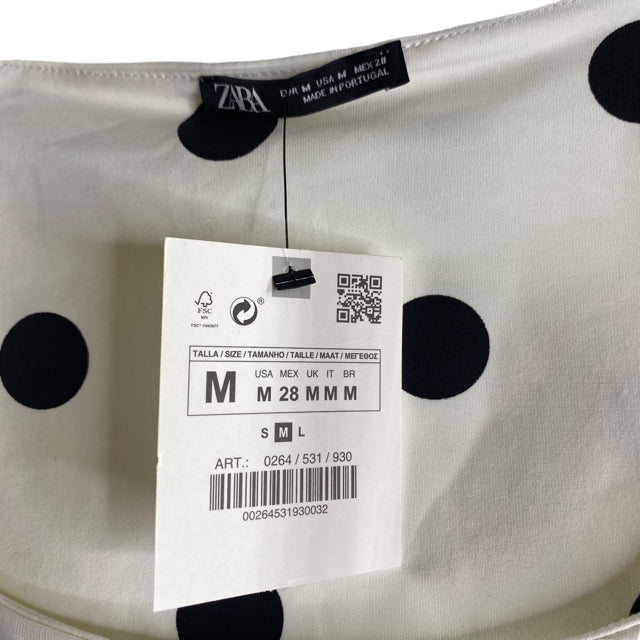 ZARA Size MED Cream/Black Dots Sleeveless Tank NWT TOP