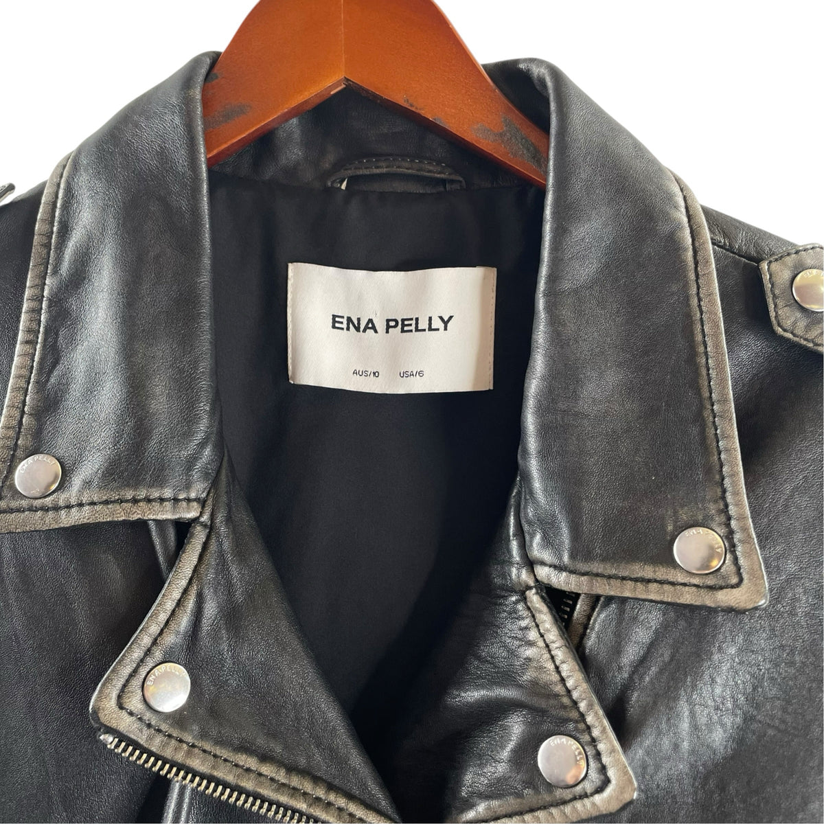 ENA PELLY Size 6 Black Leather JACKET
