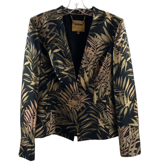 TED BAKER Size TED BAKER SIZE 3 Black Leaf Print Long Sleeve BLAZ / JKT