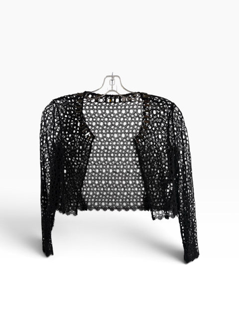 ELIE TAHARI Size 4 Black Crochet Long Sleeve Crop SWEATER