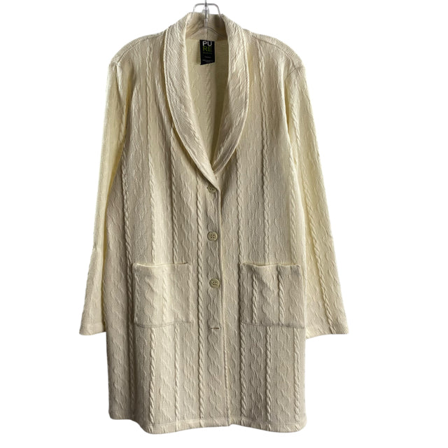 PURE Size LARGE Cream Long Sleeve Open Front SWEATER