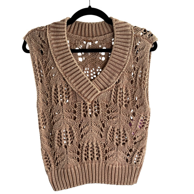 FREE PEOPLE Size X-SMALL Tan Sleeveless Crochet SWEATER