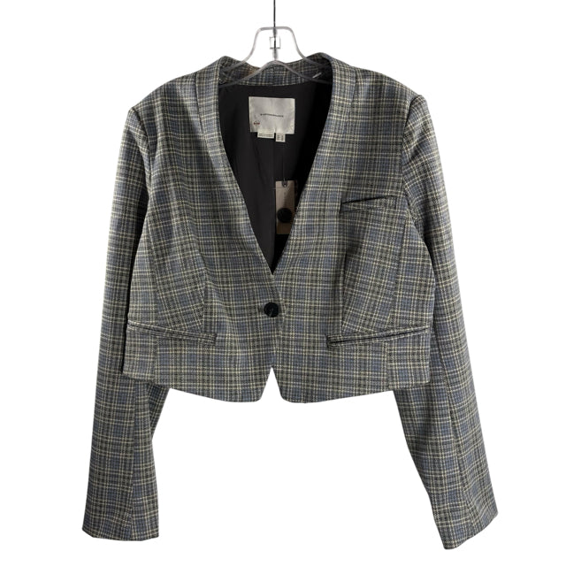 ANTHROPOLOGIE Size 12 Gray/Blue Plaid Long Sleeve BLAZ / JKT