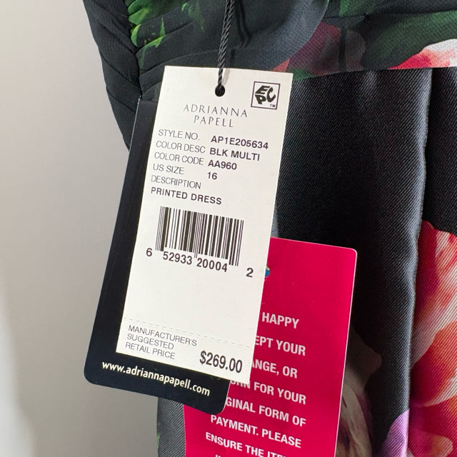 PAPELL Size 16 Black/Multi Floral Strappy NWT DRESS
