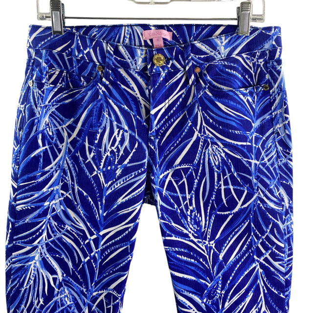 LILLY PULITZER Size 10 Blue/White Print Cotton Blend NWT PANTS