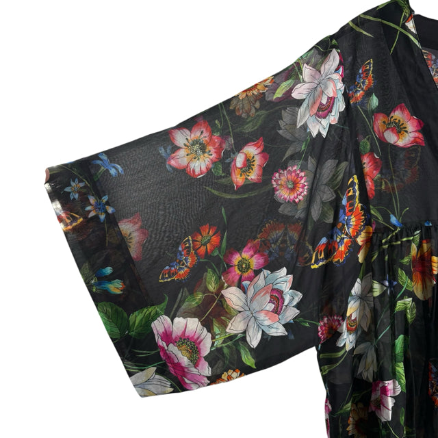 JOHNNY WAS Size X-LARGE Black Floral 3/4 Sleeve Cotton Blend NWT DRESS