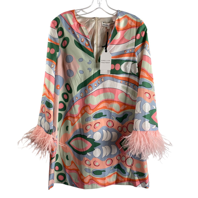 ENGLISH FACTORY Size SMALL Pink/Multi Swirl Long Sleeve Polyester NWT DRESS