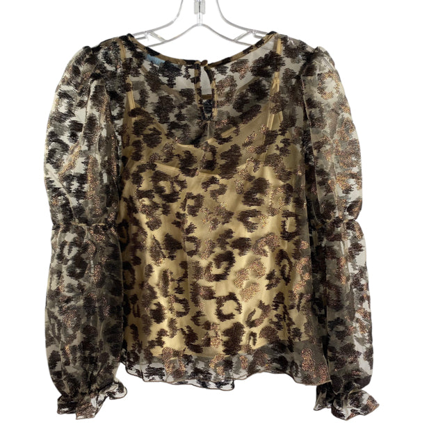 EVA FRANCO Size SMALL Brown/Tan Raised Print Long Sleeve Peasant TOP