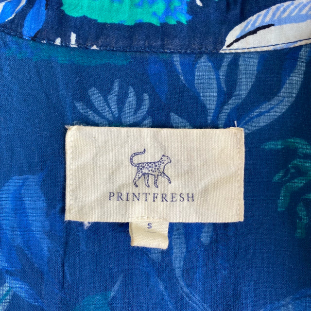 PRINTFRESH Size SMALL Navy/Blue Print Sleeveless Cotton DRESS