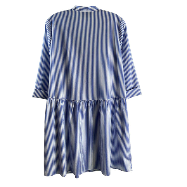 TUCKERNUCK Size SMALL Light Blue/White Stripe 3/4 Sleeve Polyester DRESS