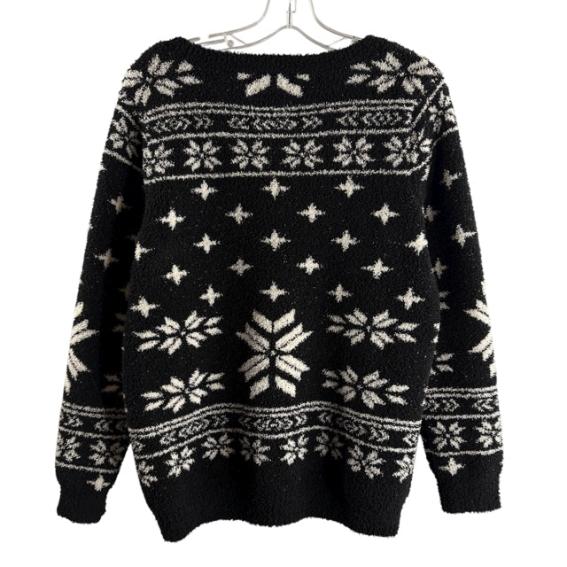 BAREFOOT DREAMS Size MEDIUM Black/White Fair Isle Long Sleeve Polyester SWEATER