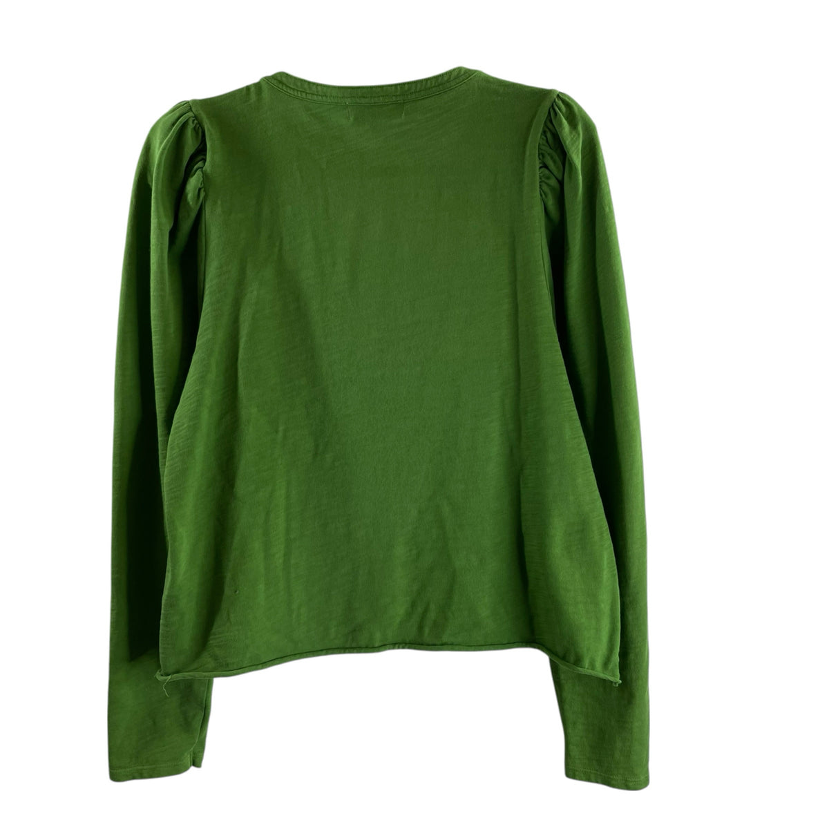 NATION Size LARGE Green Ruffle Neck Long Sleeve Ruffle Details Cotton TOP