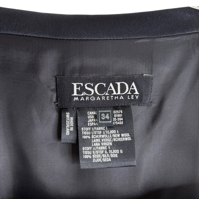 ESCADA Size 34 Navy/White Double Breast Short Sleeve Wool DRESS