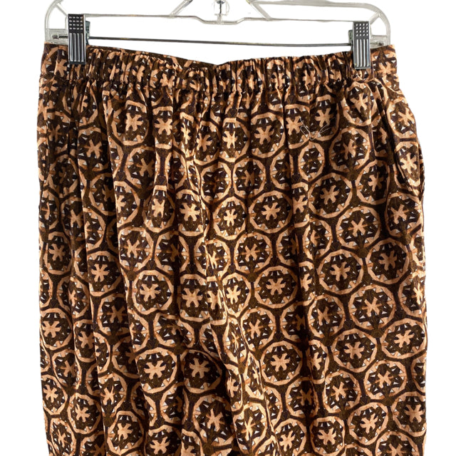 MASON'S DAUGHTER Size MEDIUM Brown/Pink Print Elastic Waist Cotton Blend PANTS