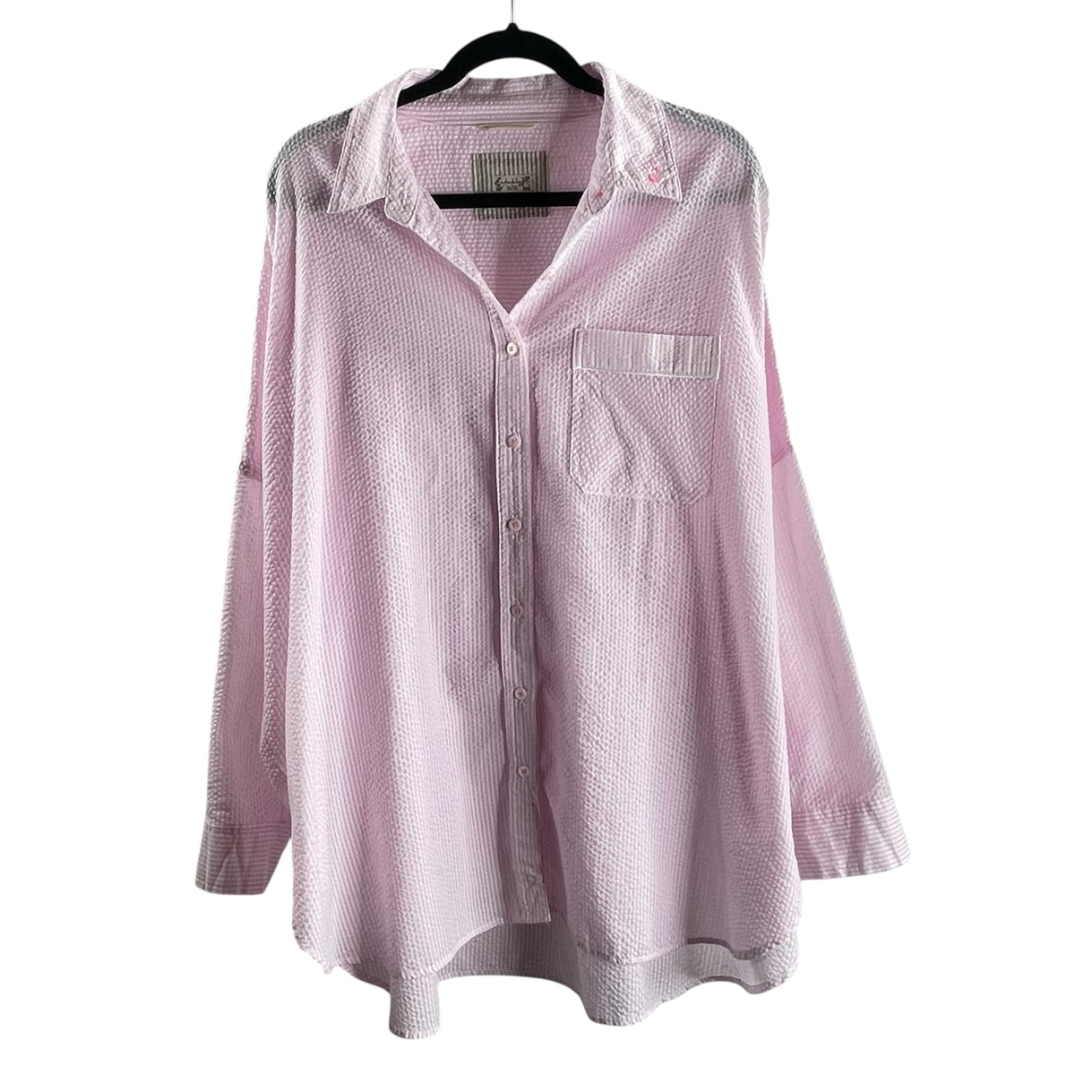 INTIMATELY FREE PEOPLE Size SMALL Pink/White Stripe Seersucker NIGHTSHRT